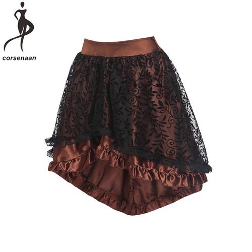 Plus Size Brown/Black Women&39s Victorian Asymmetrical Gothic Steampunk Corset Skirt With Back Zip 937