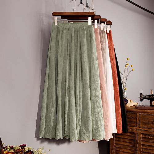 Women&39s Elegant 16 Color High Waist Elastic Waist Linen Pleated Long Skirts Ladies Slim Casual Skirt Saias New 2022 Summer SK05