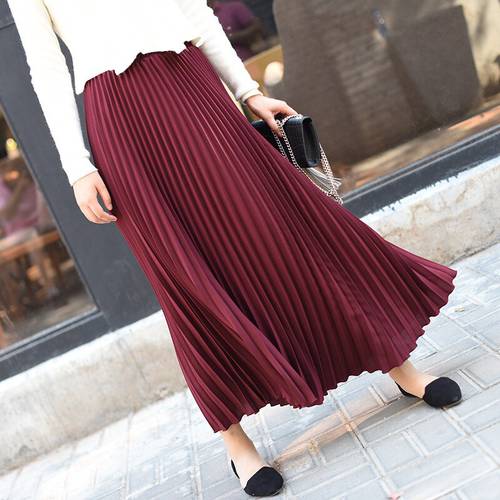 Sherhure 2019 Autumn Women Skirt Vintage Long Skirt Saias High Waist Women Maxi Skirt Saia Longa Falda Pleated Skirt Jupe