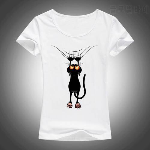 summer funny black cat t shirt women kawaii lovely cartoon animal shirt brand fashion tops short sleeves t-shirt F92