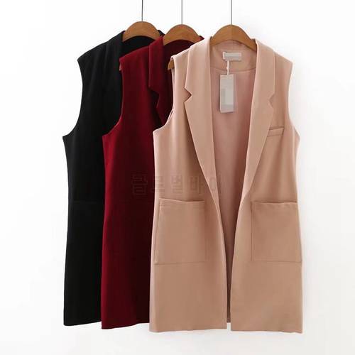 Women&39s Self-Cultivation Sleeveless Suit Autumn Winter Horse Clip Long Vest Coat Women&39s Clothing 2021 Solid Color Top