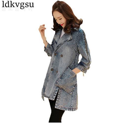 2022 Vintage Spring Autumn Jeans Coats New Korean Loose Jeans Windbreaker For Women Clothing Outerwear Denim Trench Coats A583