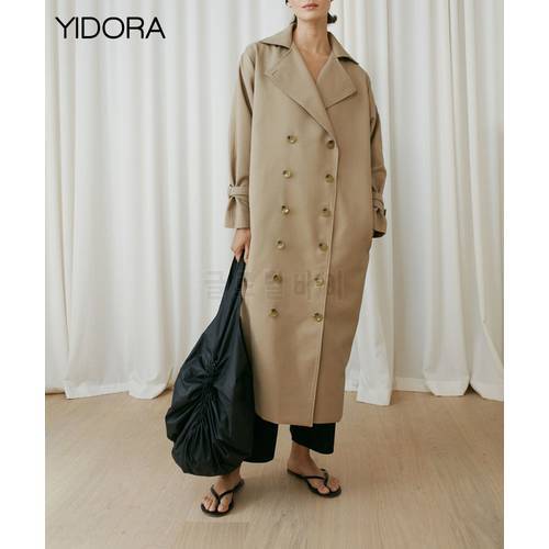 Oversize Double Breasted Round Shape Silhouette Trench Coat - Cotton Blend Gabardine Trench With Dropped Shoulder & Buckled Cuff
