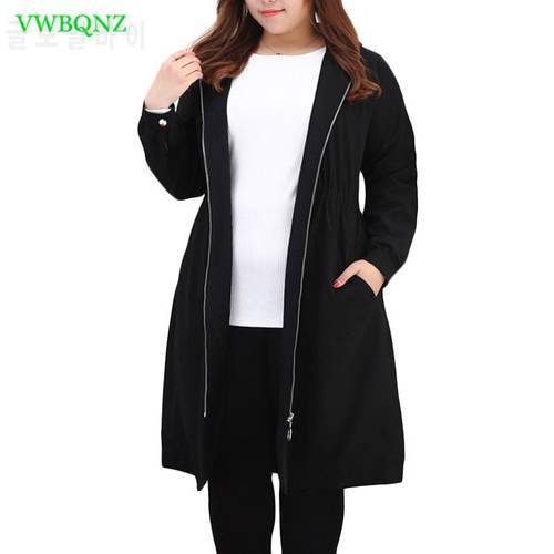 Oversize Women Casual Windbreaker Coat Spring Autumn Loose Long High quality Trench Coats Women&39s Black Hooded Overcoat 10XL