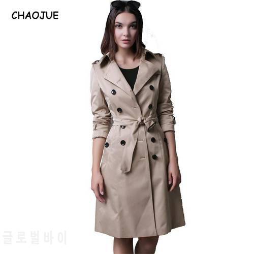 CHAOJUE Brand Italy Brand Long Windbreaker Female Double-breasted High Quality Peacoat Womens Burgundy Coat Trench Free Shipping