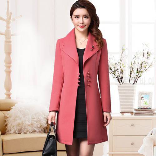 Spring and autumn new mid-old women&39s self-cultivation coat long section of pure color windbreaker(L-4XL) AL7796