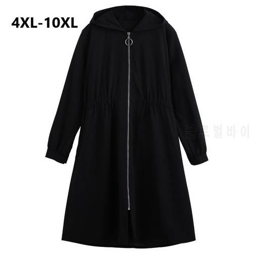 Plus Size 10XL 9XL 8XL Autumn Winter Windbreaker Coats Femme Long Trench Coats Women Black Hooded Overcoat Trenchcoat For Mujers