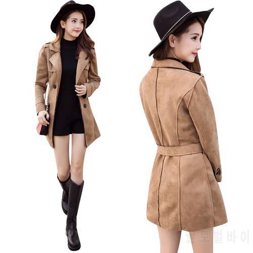 Spring and autumn new coat women Korean version of the long section of Slim was thin winter Suede windbreaker TB967