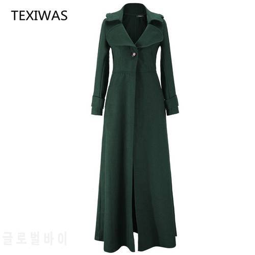 TEXIWAS Autumn winter slim Plus long Trench Coat Plus size Trench Women Cardigan Outwear button street Coat Female Windbreaker