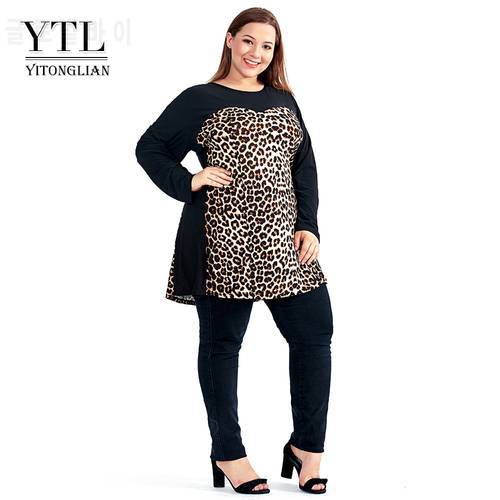 Women Plus Size Shift Dress Leopard Colorblock Big Size Woman Dress Spring Summer Tunic Slim Party Dress 5XL 6XL 7XL H102
