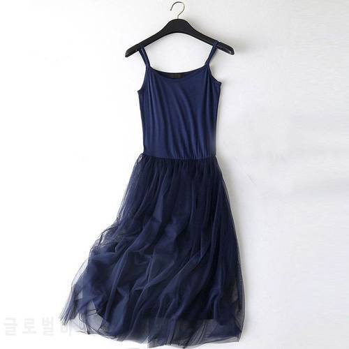 2020 New Cotton Spaghetti strap Lace Summer Dress Women Sleeveless Patchwork Casual Spring Dresses LJ0011