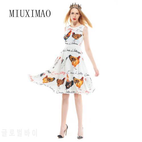 MIUXIMAO 2023 Summer Dress Fashion A-Line O-Neck Sleeveless Tank Chicken Letter Print Elegant Above Knee Dress Women Vestides
