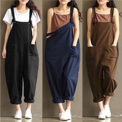 HOT Fashion Women Girls Loose Solid Jumpsuit Strap Dungaree Harem Trousers Ladies Overall Pants Casual Playsuits Plus Size M-3XL