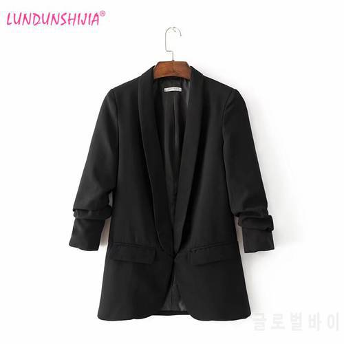 LUNDUNSHIJIA 2017 Autumn Jacket & Blazers Women White Black Green Simple Blazer Feminino Tops Korean OL Style Coat Blazer Female