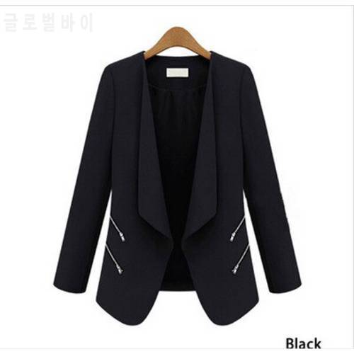 Women blazer feminino personalized zipper pockets long sleeve female blazer jacket coat office ladies slim blazer plus size