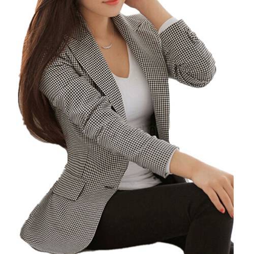 Spring Women&39s Blazers Jackets Suit Woman Long Sleeve Work Wear White Black Plaid Blazer Leisure Office Coat Femme