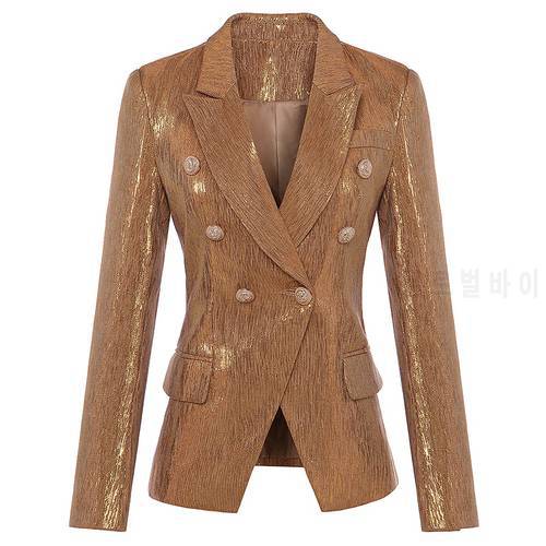 New Fashion 2022 Designer Blazer Party Women&39s Lion Metal Buttons Double Breasted Blazer Jacket Outer Wear Gold