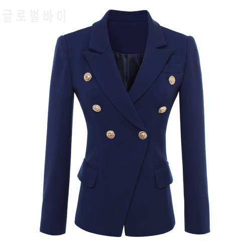 HIGH QUALITY New Fashion 2022 Designer Blazer Jacket Women&39s Gold Buttons Navy Blue Double Breasted Blazer Outerwear size S-4XL
