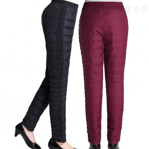 Woman Autumn Hot Sale Solid Elastic Waist High Full Length Straight Thick 95% Down Pants Female Winter Thick Warm Down Trousers