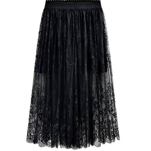 2022 New Spring Summer women fashion long lace skirts,High Waist black white lace Skirts ladies office skirt
