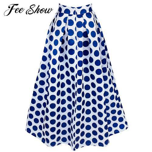 Fashion Womens Chiffon Maxi Polka Dot Long Skirt Pleated Long Skirts Faldas Mujer Moda 2018 Summer Women Empire Long Maxi Skirt