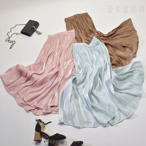 2022 Women Autumn Long Skirt Chic Brand Top Quality Women Pleated Skirts Pink High Waist Women Skirts White Faldas Saias Jupe