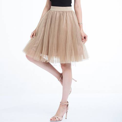 4 Layers Tulle Skirts Womens Black Gray White Adult Tulle Skirt Elastic High Waist Pleated Midi Skirt