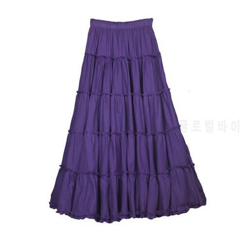 7 Solid Colors Long Skirts Womens Female Bohemian Style Elastic Waist A Line Circle Big Pendulum Ruffles Cotton Skirt