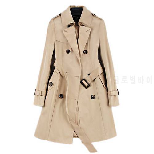 Spring Autumn New Women Classic Double Breasted Mid-long Trench Coat Female Slim Street Windbreaker Business Outerwear