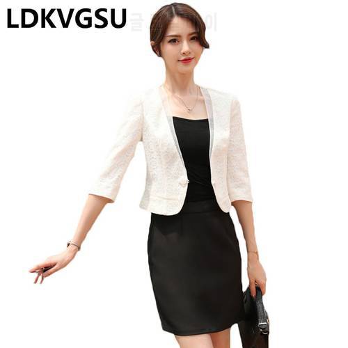 Ladies Small Suit Jacket 2018 Spring Summer New Fashion Elegant Lace Coat Women OL Slim White Short Jacket Is646