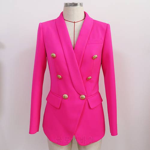 HIGH QUALITY 2022 Designer Classic Blazer Jacket Women&39s Slim Double Breasted Metal Lion Buttons Shawl Collar Blazer Hot Pink