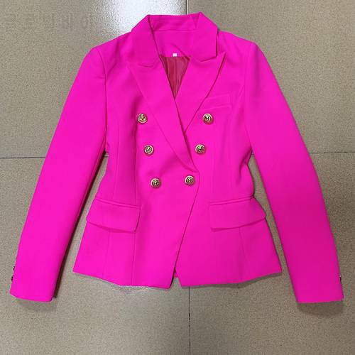 HIGH QUALITY 2022 Stylish Designer Blazer Women&39s Classic Double Breasted Lion Buttons Slim Fitting Blazer Jacket Hot Pink