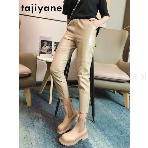 Tajiyane Women High Waist Pants Autumn 2020 Woman 100% Sheepskin Pencil Pants Female Genuine Leather Trousers Ropa Mujer TN911