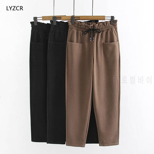 LYZCR Winter Harem Wool Pants Women Warm Plus Size 5XL Women&39s Pants 2020 High Waist Black Woolen Pant Ankle-length Trousers