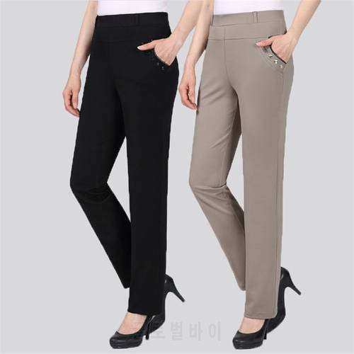 New Spring Autumn Women Trousers Straight Pants High Waist Ladies Office Casual Female Pantalon Elastic Slim Mujer 5XL