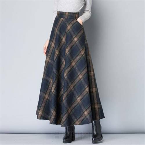 Mom High Waist Woolen plaid Skirts 2022 Autumn Winter Women&39s 3XL Wool Maxi Skirts Female Fashion Casual Long Streetwear