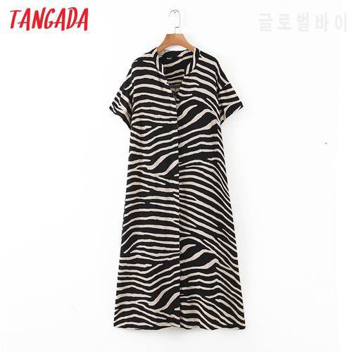 Tangada 2021 fashion women animal print summer dress loose short sleeve ladies midi dress HY225