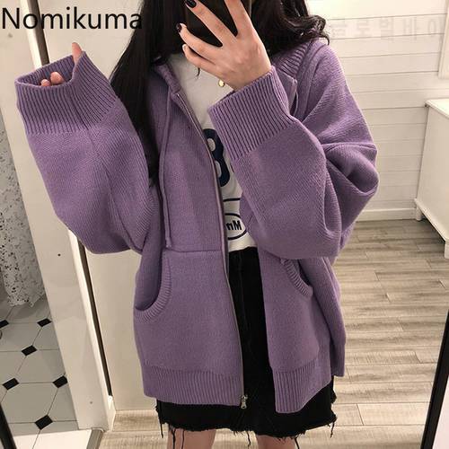 Nomikuma Thicken Solid Sweater Hooded Coat Korean Pockets Long Sleeve Jacket 2020 Autumn Winter Knitted Cardigan 6C400