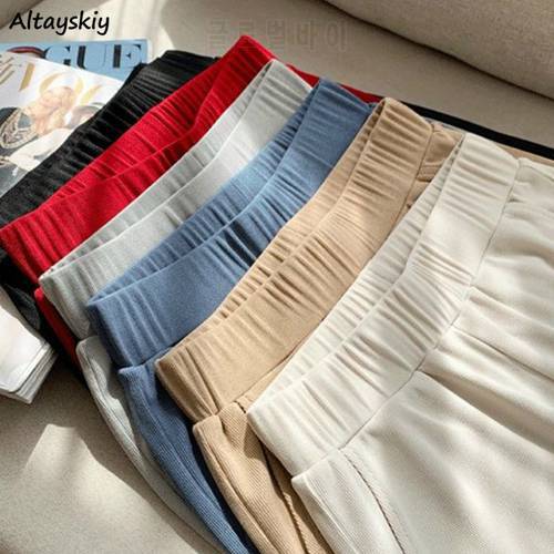Wide Leg Pants Women All-match Summer Pure Knitted Fashion New Casual Loose High Waist Full Length Lady Capris Elegant 5 Colors