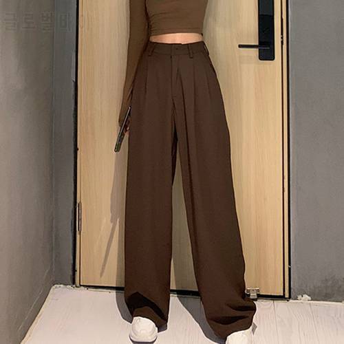 WHCW CGDSR Straight woman pants Streetwear 2020 trousers women autumn winter korean style high waist solid wide leg pant casual