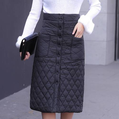 Winter Skirt down cotton-padded solid A-Line Medium long skirts womens 2019 female Black skirt warm thicken plus size ropa mujer