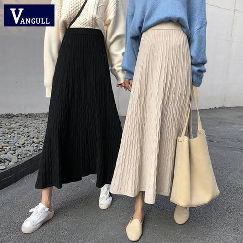 Vangull Elastic band Knitted Big Hem Skirt High Waist Slim Mid-Long Skirt 2020 Autumn Winter Women&39s Warm Wild Elegant Skirts