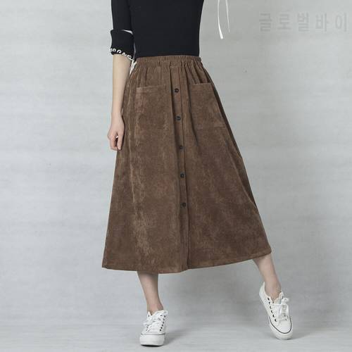 Casual Skirt 2020 Corduroy Skirts Women High Waist A-Line Skirts Women Solid Button Pocket Skirts Jupe Femme Saia High Quality