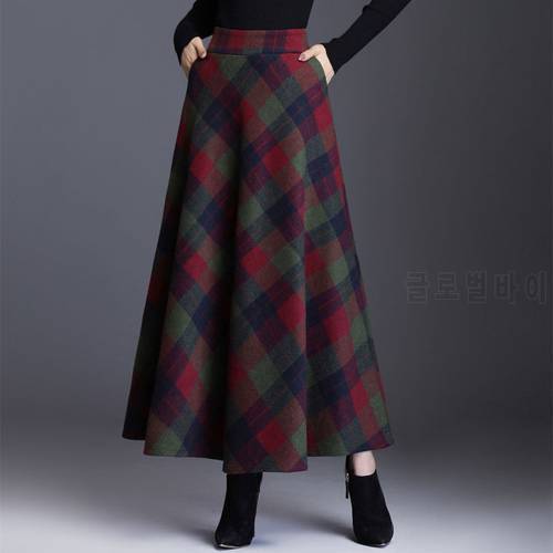 Plaid Tall Waist Long Skirts For Women Autumn Winter Elegant Korean Fashion Maxi Skirt Mom Plus Size 3xlcasual Loose Wool Skirt