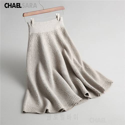 2020 New Autumn Winter Thicken Knitted Skirt Women Solid High Waist Midi Skirts A-Line Pleated Skirts Female Jupe Saia