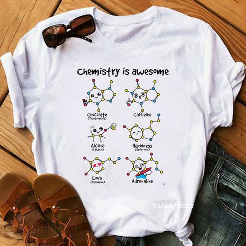 New harajuku kawaii Chemistry is awesome printed funny graphic tees women novelty summer top white t shirt custom tshirt clothes