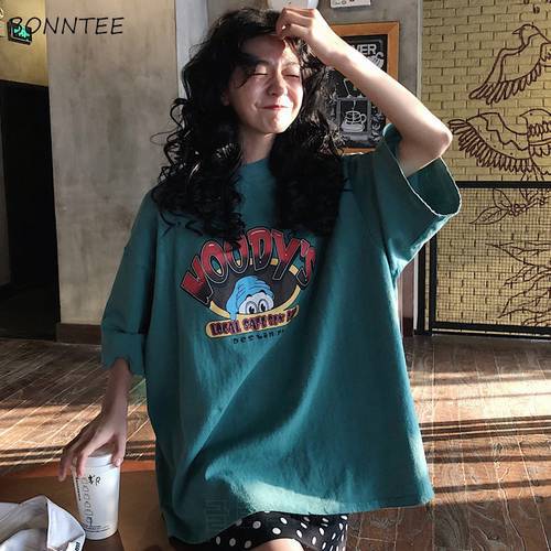 T-shirts Women Printed Korean Style Loose O-Neck All-match Trendy High Quality Kawaii Womens Summer Breathable Female Soft Chic