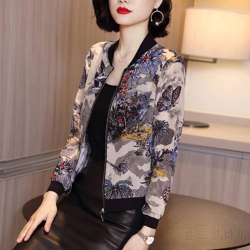 2022 Korean Summer Chiffon Print Jacket Coat Women Loose Casual Bomber Jackets Thin Sunscreen Coats Female Outwear 5XL Clothes