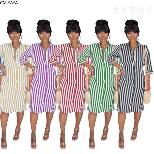 2020 Women Summer Midi Shirt Dress Fashion Striped Print Loose Bodycon Bandage Party Night Club Street Dresses Vestidos