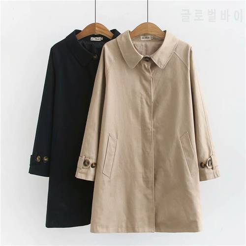 2022 4XL Women&39s Trench Coat Loose Outerwear Hide Button Windbreaker Female Casual Tops Solid Color Cotton Trench 3259